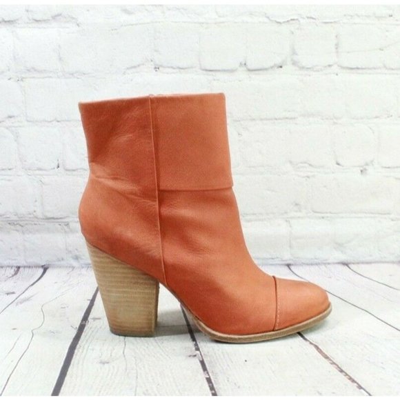 L.L. Bean Shoes - LL Bean Burnt Orange Leather Cap Toe Block Heel Side Zip Boots Size 8 M